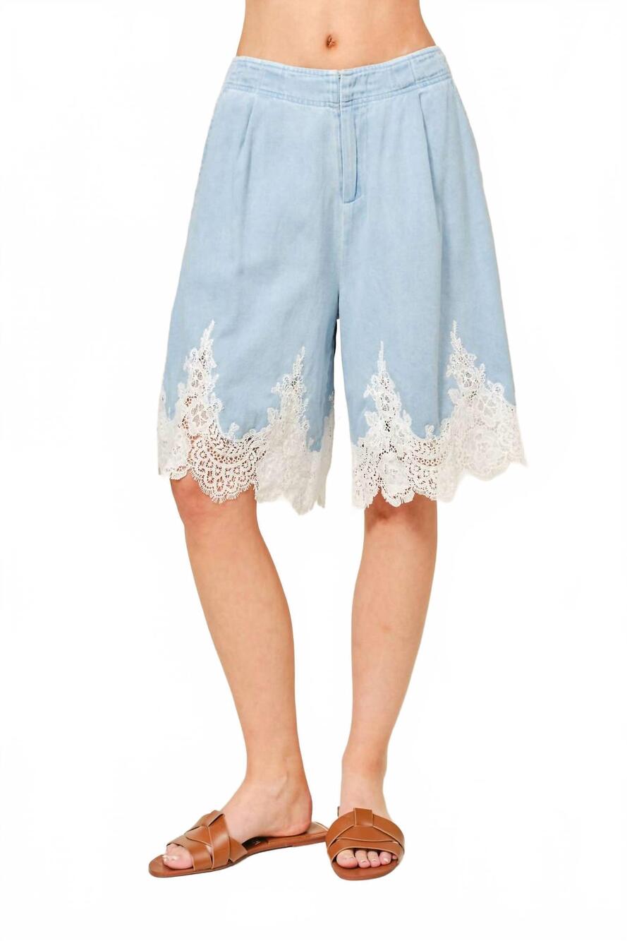 NEW AARON & AMBER women's cotton blend bermuda shorts in light denim